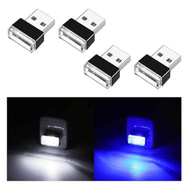 Imagem de Ziciner 4 Peças De Lâmpada Ambiente Interna Carro Usb Led, Mini Luz Noturna Portátil, Kit Iluminação Para Porta-Malas Com Interface Plug-In, Acessórios Universais (Branco, Azul)