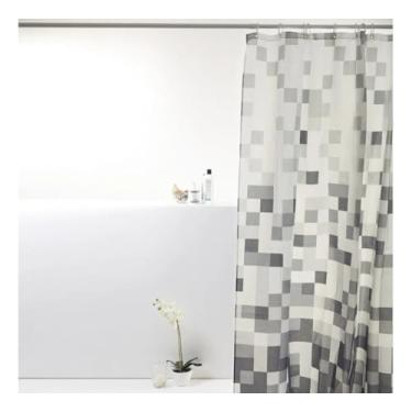 Imagem de Cortina Box Antimofo 198x180cm C/Varão Até 2 Mts E Ganchos (Pixel cinza)