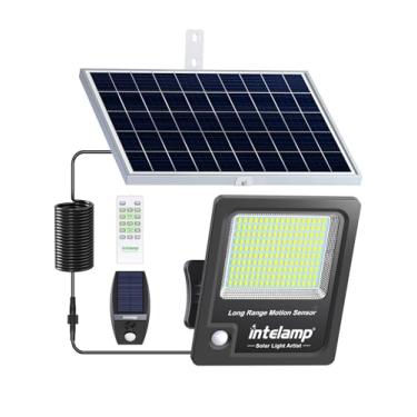 Imagem de intelamp Holofotes solares para ambientes externos à prova d'água, Linkable 12000mAh 3000LM Sensor de movimento com capa de sensor de controle remoto, cabo de 16,4 m, lâmpada de iluminação do