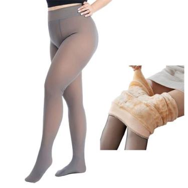 Imagem de kit 12 Meia-Calça Térmica Plus Size Peluciada Forrada Translúcida Legg