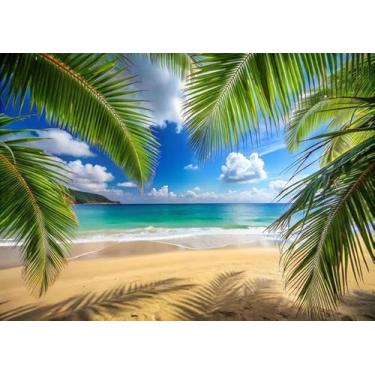 Imagem de Quadro Decorativo com Estampa View Beach Palm Trees And View 50 x 50 Papel 3 unidades