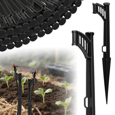 Imagem de CONEHOY 32 peças de estacas de suporte de gotejamento de irrigação de 12,8 polegadas 1/10.2 cm linhas de gotejamento ajustáveis Suporte de mangueira de tubulação para jardim Estacas de micro aspersão