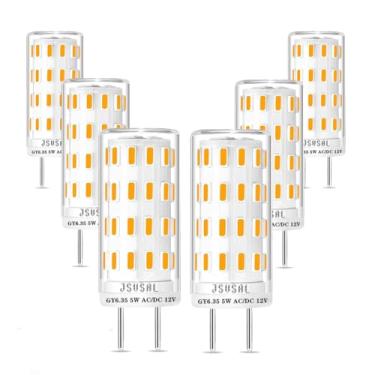 Imagem de JSVSAL Lâmpada LED GY6.35 regulável, T4 JC tipo GY6.35/G6.35 base de dois pinos, AC/DC 12V branco quente 2700K 5W equivalente a lâmpada de halogênio 40-50W para luz pendente, lustre, luz de mesa