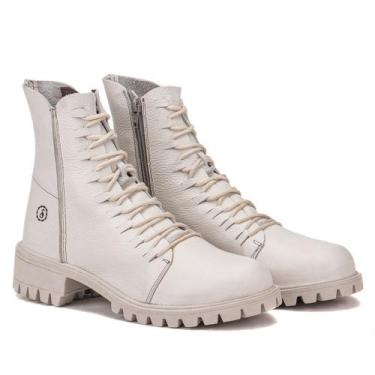 Imagem de Bota Alicia Em Couro Graxo Off White Com Sola de Borracha Off White - 