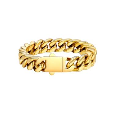 Imagem de FaithHeart Pulseira masculina de elos cubanos de aço inoxidável – 5/7/9/12 mm de largura 19 cm/21 cm/22,9 cm preto/prata/banhado a ouro pulseira de corrente de pulso resistente hip hop joias presentes