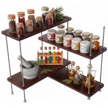 Imagem de VINIUSIKI Organizador de prateleira de bancada ajustável em forma de L, suporte de cozinha para bancada, organizador de prateleira de balcão de café de madeira para casa - 39,9 cm x 39,9 cm x 39,9 cm