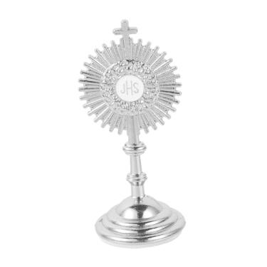 Imagem de Wswqop Crucifixo de Jesus em pé com base de cruz de mesa para orações, decoração cristã, Argent L