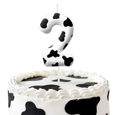 Imagem de Velas de aniversário de vaca, decoração de topo de bolo de 6 cm, decorações de aniversário de velas número 2, decorações de bolo de festa de aniversário, suprimentos de festa