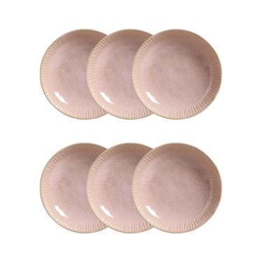 Imagem de Conjunto de Pratos Fundos Porto Brasil Linhas Litchi Rosa Claro 830ml - 6 Peças