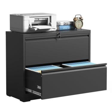 Imagem de Armário de arquivo lateral IKIMI com 2 gavetas em aço preto 72,7 libra