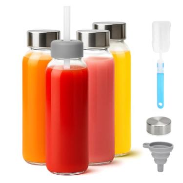 Imagem de Zukro Garrafas de água de vidro com tampas de 473 ml, garrafas de suco transparentes reutilizáveis com tampa hermética de aço inoxidável para sucos, frasco de suco 100% à prova de vazamento para