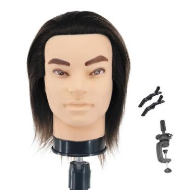 Imagem de Cabeça de manequim de barbeiro Amyqueen 12" com cabelo humano e suport