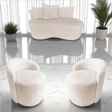 Imagem de Kit Namoradeira + 2 Poltronas Yara Orgânica Bouclé Marfim - Mansão Dec