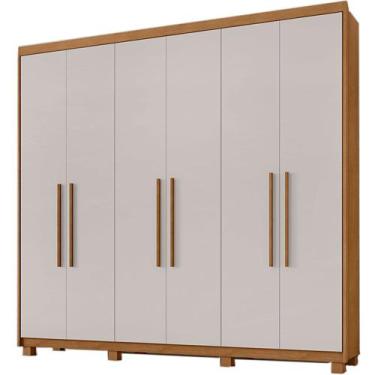 Imagem de Guarda-Roupa Casal Lopas Aries 6 portas 5 Gavetas, AMENDOA CLEAN/OFF W