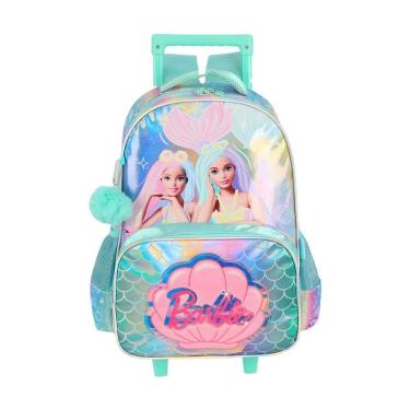 Imagem de Mochila Escolar Rodinha Barbie Holográfica Ic41466 - Verde