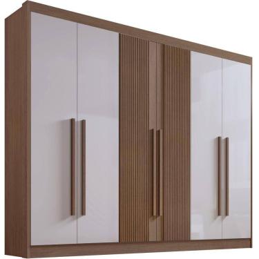 Imagem de Guarda Roupa Athos Ripado Castanho Off White 6 Portas 7 Gavetas D?doro