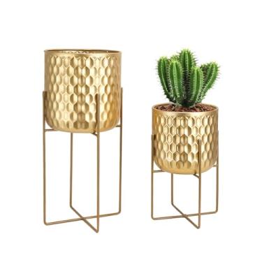 Imagem de TRIROCKS Conjunto de 2 vasos com suporte interno Otdoor para plantas de metal com 45,7 e 30,5 cm de altura, vasos de flores para sala de estar, canto, cozinha, escritório, jardim, varanda, pátio,