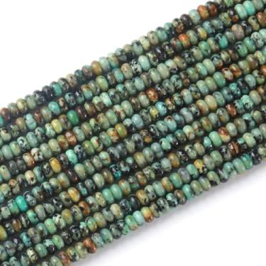 Imagem de HAAMIIQII Contas Rondelle de pedra turquesa africana natural de 2 x 4 mm, 150 peças de contas espaçadoras de pedra preciosa solta de disco de abaco para fazer joias, artesanato, cordão de contas de 38