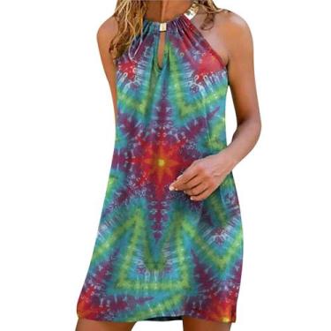 Imagem de Vestido feminino verão casual moda metal pendurado pescoço estampado s