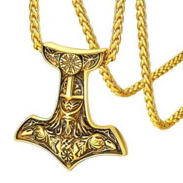 Imagem de FaithHeart Colar com pingente de martelo de Thor e bússola nórdica/Odin/Raven para homens e mulheres com embalagem delicada, aço inoxidável, Zircônia cúbica,