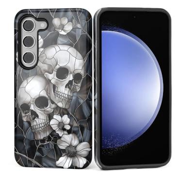 Imagem de Capa para Samsung Galaxy S24 Plus, silicone macio fosco + PC rígido antiarranhões capa protetora 2 em 1 resistente à prova de choque para mulheres e homens - crânio de vitral gótico