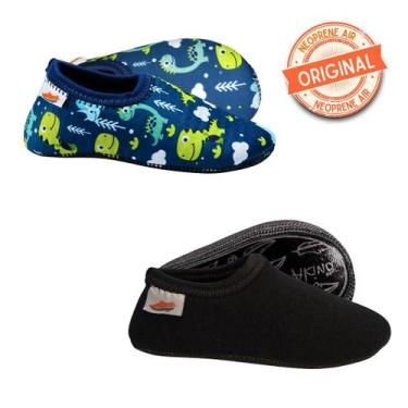 Imagem de Kit 2 Sapatilhas Neoprene Air Original Antiderrapante  Dino + Preto - 