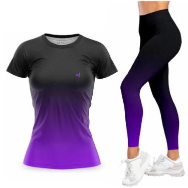 Imagem de Kit Calça Legging Blusa Feminina Academia Fitness Caminhada Conjunto T