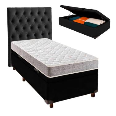 Imagem de Cama Box Bau + Colchão Solteiro D33 D33 Inducol + Cabeceira Estofada