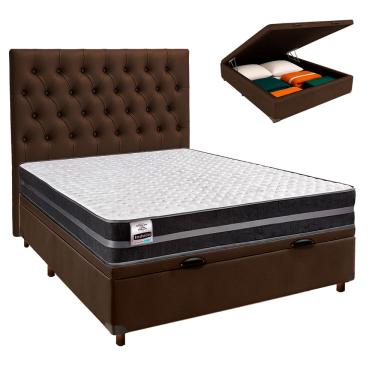 Imagem de Cama Box Bau + Colchão Casal Molas Ultralastic Bogota Inducol + Cabeceira Estofada
