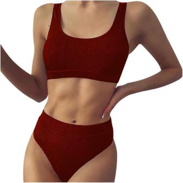 Imagem de Conjunto de biquíni feminino moda maiô de duas peças preenchido Soild 