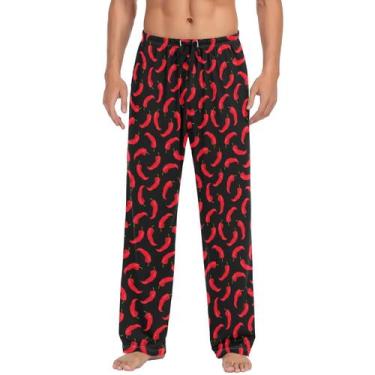 Imagem de Calças de pijama Ollabaky Chili Peppers vermelhas para homens tamanho 