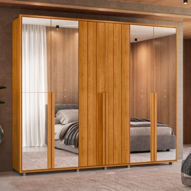 Imagem de Guarda Roupa Casal Ripado em MDF 6 Portas com Espelhos e Pés Volpi Madetec