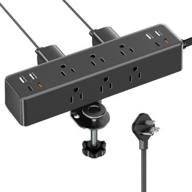 Imagem de Braçadeira de mesa Power Strip Acozvin Flat Plug de 15 pés com 9 AC 8 