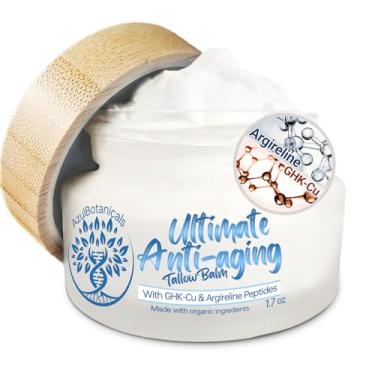 Imagem de Bálsamo de sebo antienvelhecimento definitivo feito com ingredientes orgânicos e infundido com peptídeo de cobre (GHK-) e hexapeptídeo Argireline, óleo de semente preta, óleo de semente de damasco