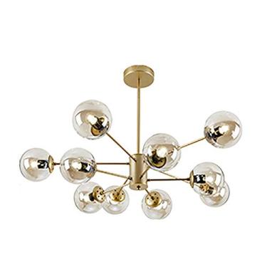 Imagem de TLTDSMY Globo de vidro lustre de iluminação de luxo moderno dourado luz luxuosa lustre de latão chapeado luminária de teto durante a iluminação do quarto de jantar, E27 luz mágica simples
