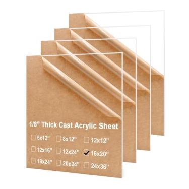 Imagem de Folhas de acrílico KINLINK 16x20cm, acrílico transparente de 3 mm, pac