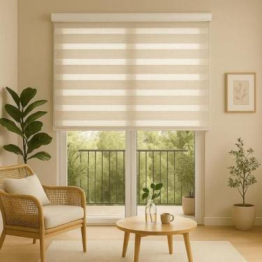 Imagem de Persiana Zebra Smart 38mm Motorizável 220larg x260alt Linho Creme - De