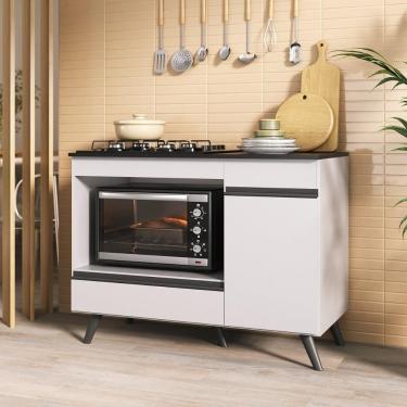 Imagem de Balcão Para Cooktop E Forno 105cm 1 Porta 1 Gaveta Veneza Multimóveis Mp2258 - Branco/preto