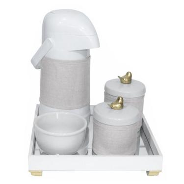 Imagem de Kit Higiene Bebê Completo Bandeja Potes Passarinho Dourado - Potinho d