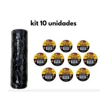 Imagem de Fita Isolante Antichamas 5m Preta Kit C/10 Rolos - Só Qualidades