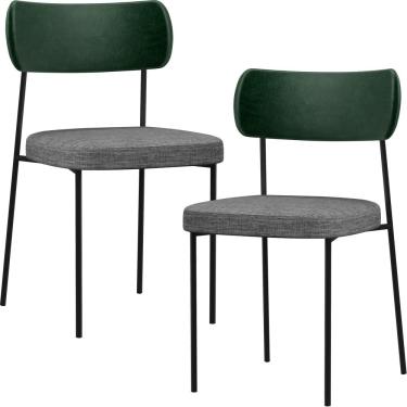 Imagem de Kit 02 Cadeiras Estofadas Para Sala De Jantar Melina L02 Facto Verde Musgo Linho Cinza Escuro - Lyam Decor