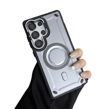 Imagem de YOGISU Capa protetora magnética resistente com suporte para lente e carregamento sem fio para Galaxy S23 Ultra (para Galaxy S23 Ultra/cinza)