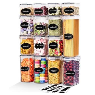 Imagem de Kit 15 Potes Herméticos para Alimentos – Porta Mantimentos com Tampa Vedação, Organizadores de Cozinha e Despensa em Plástico BPA Free – Ideal para Cereais, Grãos e Farinha
