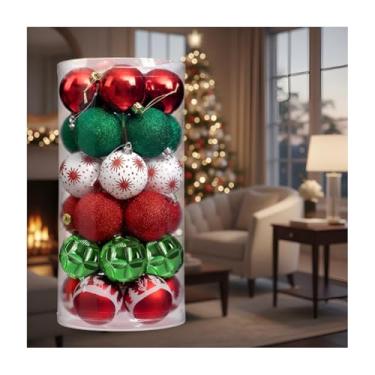 Imagem de 30 Bolas De Natal 6cm Grande Luxo Enfeites Natalino Árvore Decorada Pinheiro Presentes Ornamentos Decorativos Festa Christmas Ball Natalina (Verde-Vermelho-Branco)