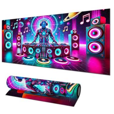 Imagem de HOMETITUTE Tapete de mouse grande, 80 x 29 cm, neon para DJ, música, teclado estendido, antiderrapante, impermeável, para jogos, mesa de jogos, design de festa futurista para escritório em casa