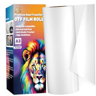 Imagem de GEVANCY Rolo de filme PET DTF 30 cm × 100 m (A3) - Película de transferência DTF revestida dupla face com camada antiestática para impressão de camisetas, fosco, compatível com peeling frio/quente (30