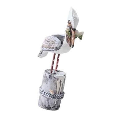 Imagem de Fenteer Estátua de praia, enfeite de pássaro, peça central de mesa, decoração de pássaro, escultura de toco de madeira para banheiro, mesa, escritório, sala, Amarelo Retrô