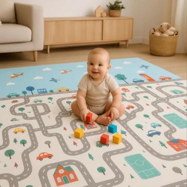 Imagem de Tapete Tatame Infantil Dobrável 2x1,5m Emborrachado Dupla Face 6mm Antiderrapante Bebê Atividades Educativas Macio Impermeável Colorido Tapetinho Criança Reversível Leve com Bolsa (Pista)