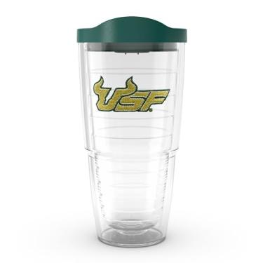 Imagem de Tervis Copo com logotipo USF Bulls com emblema e tampa verde Hunter 680 g, transparente