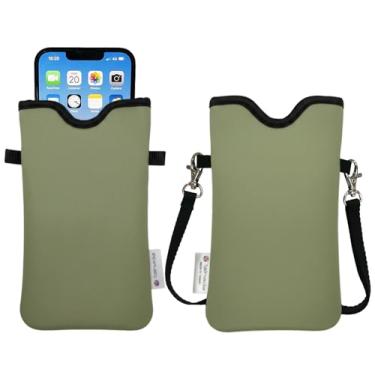 Imagem de Tainada Bolsa de neoprene masculina e feminina com alça transversal/cordão de pescoço para iPhone 16/15/14 Pro Max, 16/15/14 Plus, Samsung S25, A55, Google Pixel 9 (verde oliva)